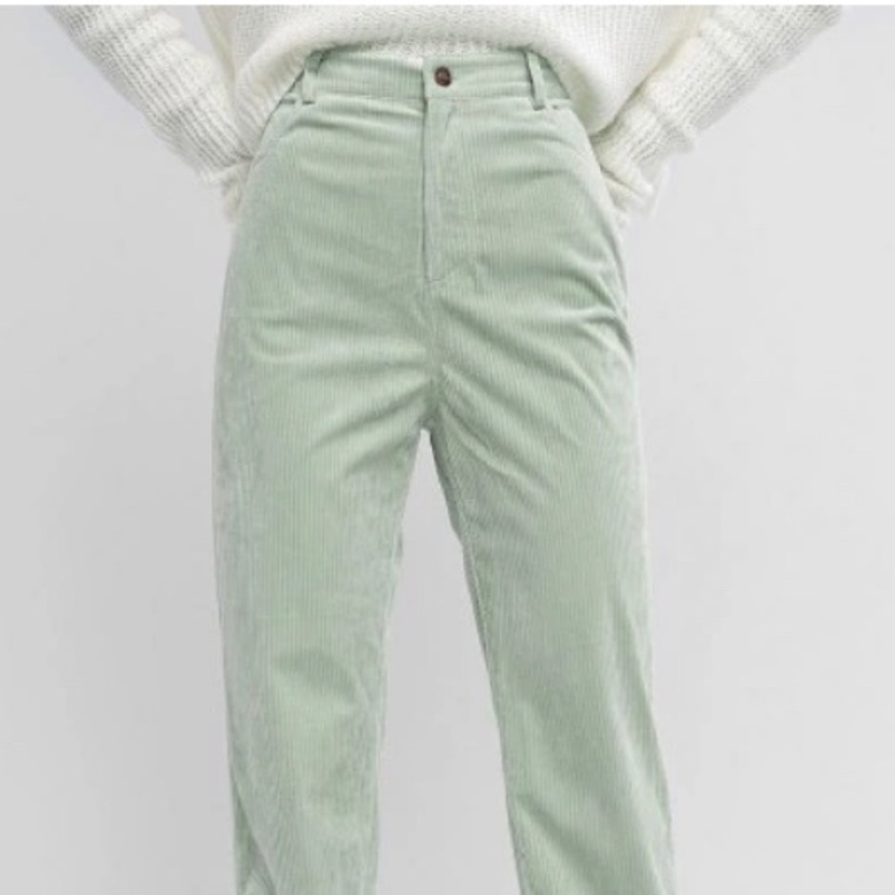 Zaful Green Corduroy Straight Leg Pants